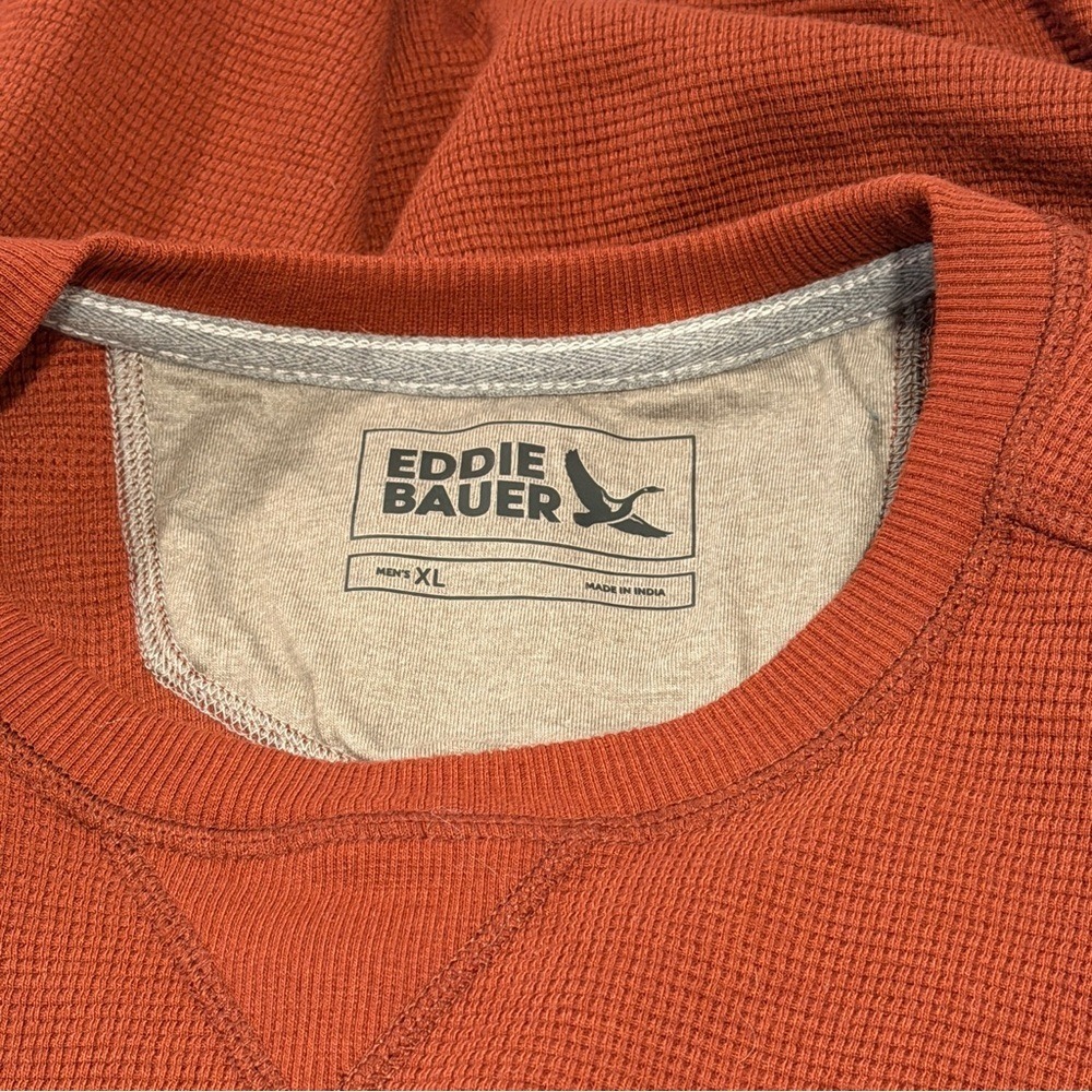 Eddie Bauer Thermal Henley Shirt Rust Orange Waffle Knit Long Sleeve Men's XL - Picture 3 of 3